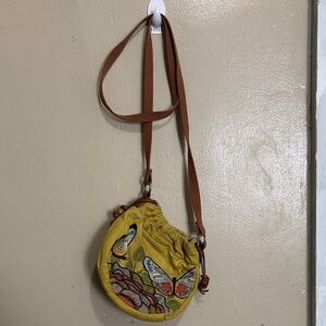 Embroidered Yellow Butterfly Crossbody Bag Fossil